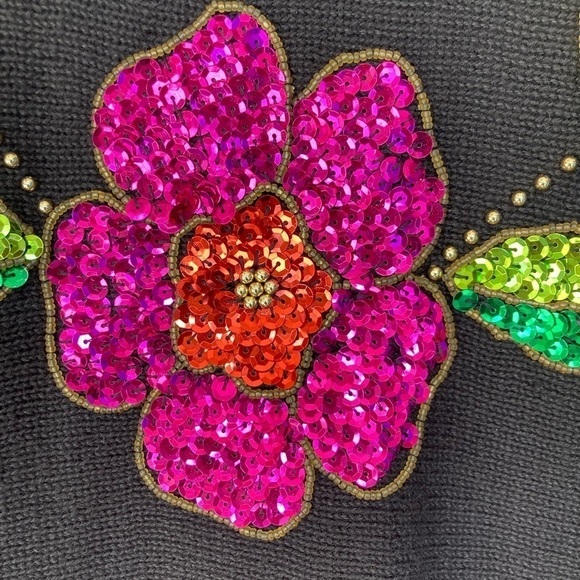 Mister Noah 20W Sequined Sweater Pullover Floral Flowers 90s Knit - Picture 5 of 13